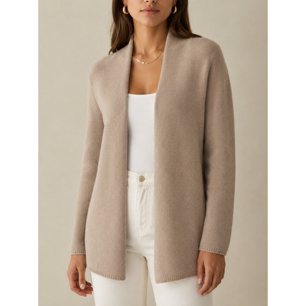 Brochu Walker Cashmere Open Front Cardigan Womens Small Taupe Beige Neutral